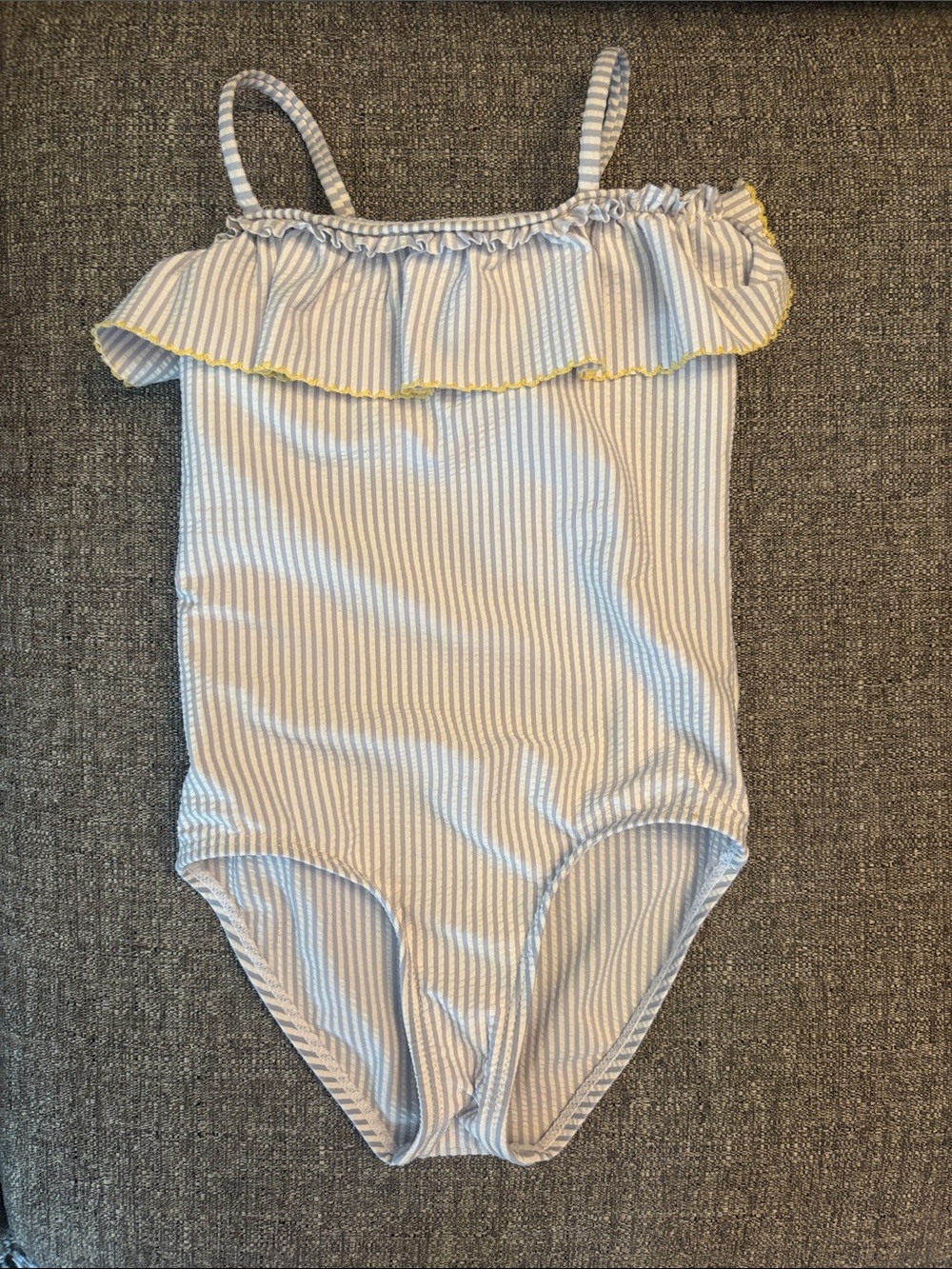 Zara Light Blue & White Striped Ruffle Swim Top